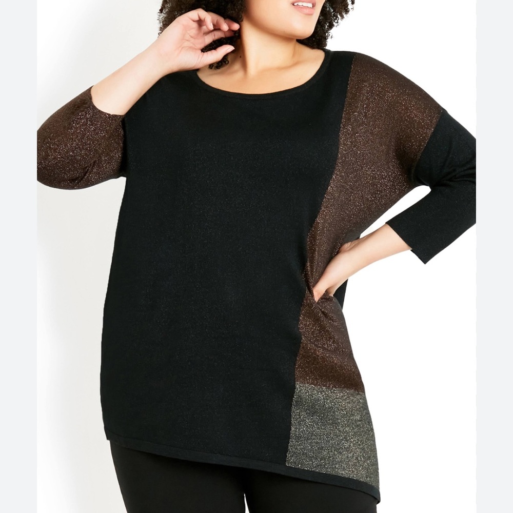 Sparkle Color Block Sweater in black, metallic bronze & silver